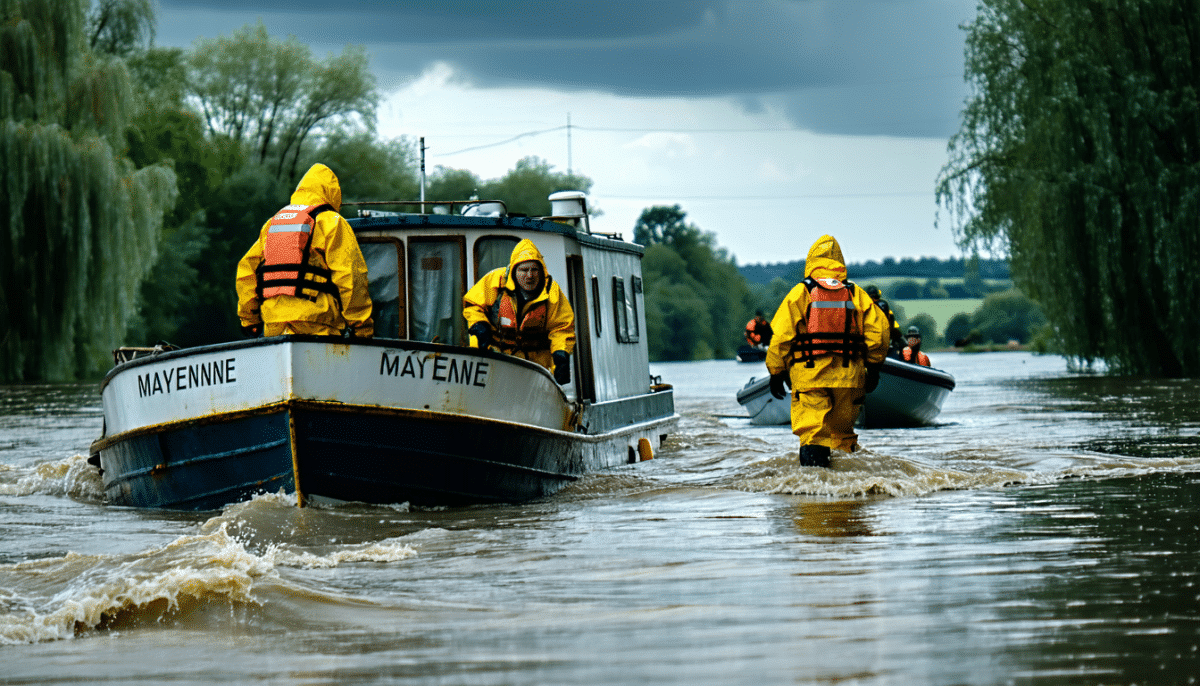 découvrez l'incroyable opération de sauvetage d'un propriétaire de péniche sur la rivière mayenne, confronté à des crues menaçantes. un témoignage poignant des actions héroïques des secours face à la montée des eaux.