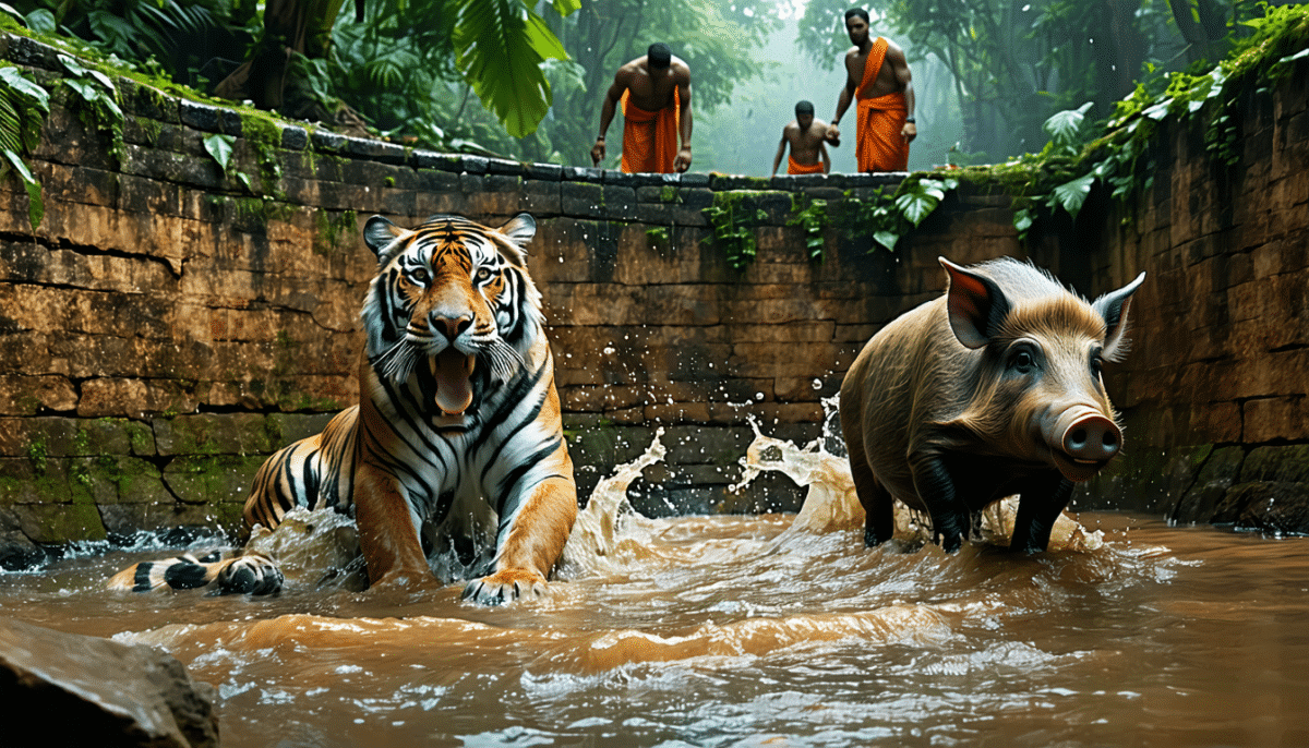 découvrez l'incroyable histoire d'un tigre et d'un sanglier sauvés d'une chute dans un puits en inde. un récit captivant de courage et de solidarité entre espèces dans la nature.